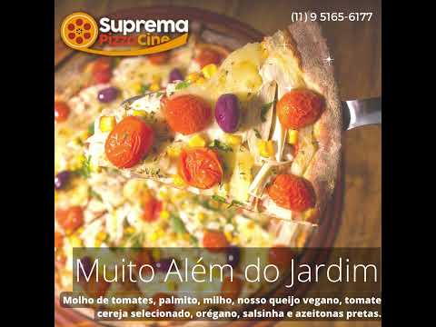 Pizza Muito Além do Jardim Molho de tomates, palmito, milho, nosso queijo vegano, tomate cereja